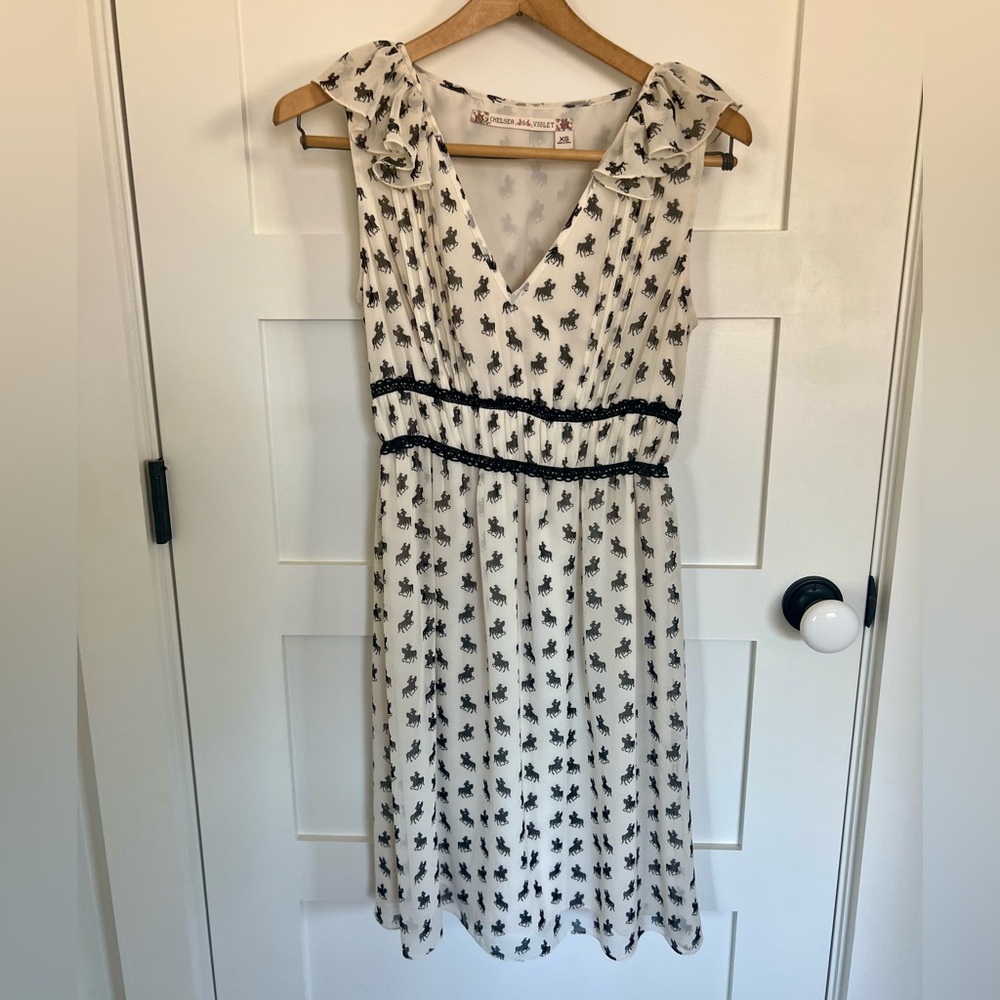 Chelsea & Violet Black and Cream Horse Patterned Midi Dress